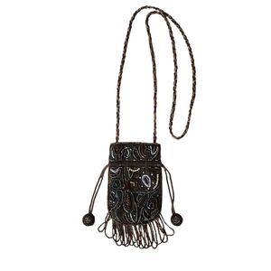 Handmade Beaded Mini Bag Drawstring Closure Braded Strap Micro Beads